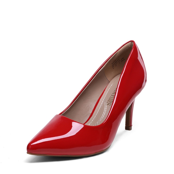 Pointed Toe Classic Stiletto High Heel Pumps - RED PAT -  0